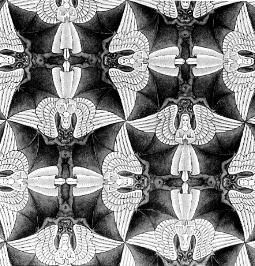 Photo:  Angels and Demons Circle Limit IV (Heaven and Hell) by M.C. Escher, 1960 (detail)